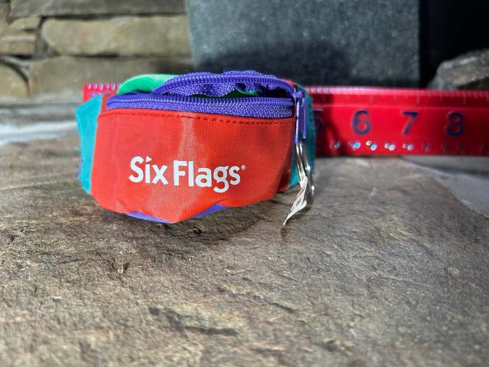 Six Flags Tiny 4” Fanny Pack coin purse multi color